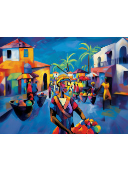 Poster - Blue village - Accueil | Oueso - Contemporary Afro Art