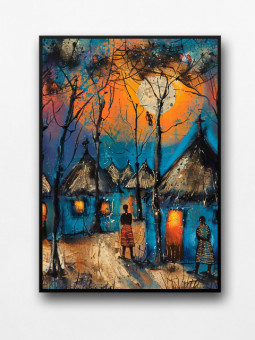 Framed poster - Evening at village - Accueil | Oueso - Contemporary...