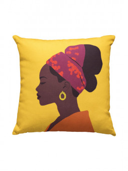 Cushion - Femme jaune - Accueil | Oueso - Contemporary Afro Art
