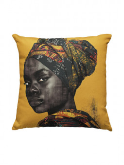Cushion - Portrait en Ocre - Accueil | Oueso - Contemporary Afro Art