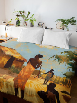 Housse de couette - Village - Accueil | Oueso - Art Afro Contemporain