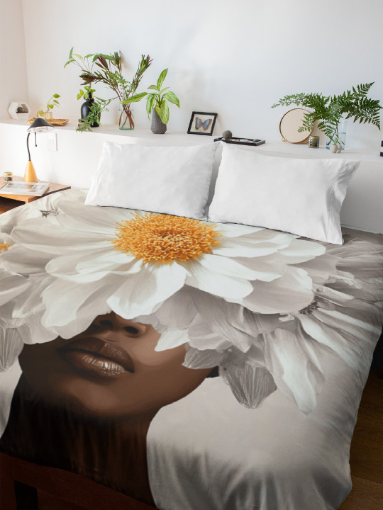 Housse de couette - Fleur blanc - Accueil | Oueso - Art Afro Contem... Housse de couette - Fleur blanc-Accueil-OUESO