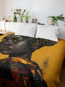 Housse de couette - Portrait en Ocre - Accueil | Oueso - Art Afro C...