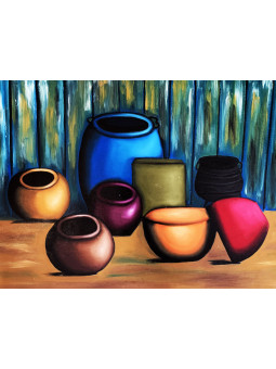 Affiche - Poterie colorée - Accueil | Oueso - Art Afro Contemporain