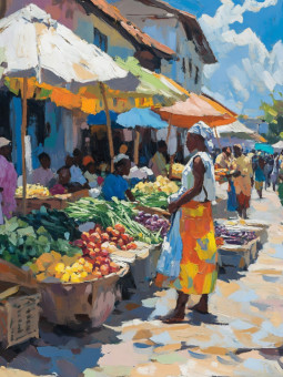 Affiche - Au marché - Accueil | Oueso - Art Afro Contemporain